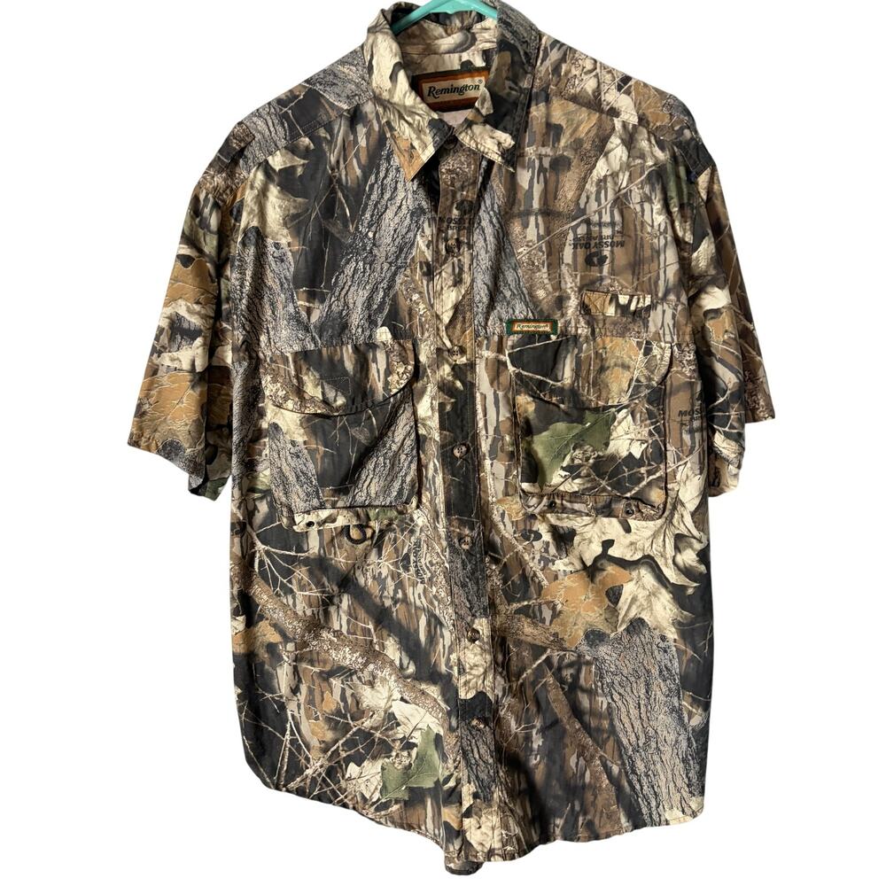 Remington Mossy Oak Break-Up Camo Hunting Shirt Men's L Vented Nylon Fishing